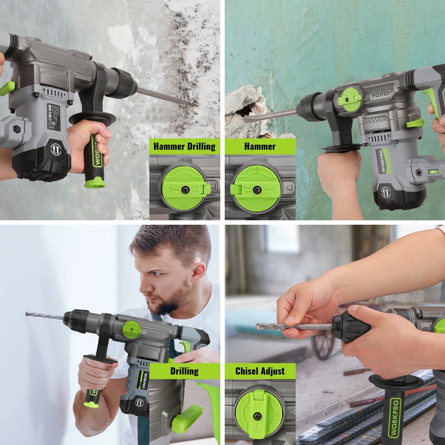 WORKPRO 12.5 AMP Heavy Duty Rotary Hammer Drill for Concrete 32mm MAX, Steel 13mm MAX,Wood 42mm MAX.