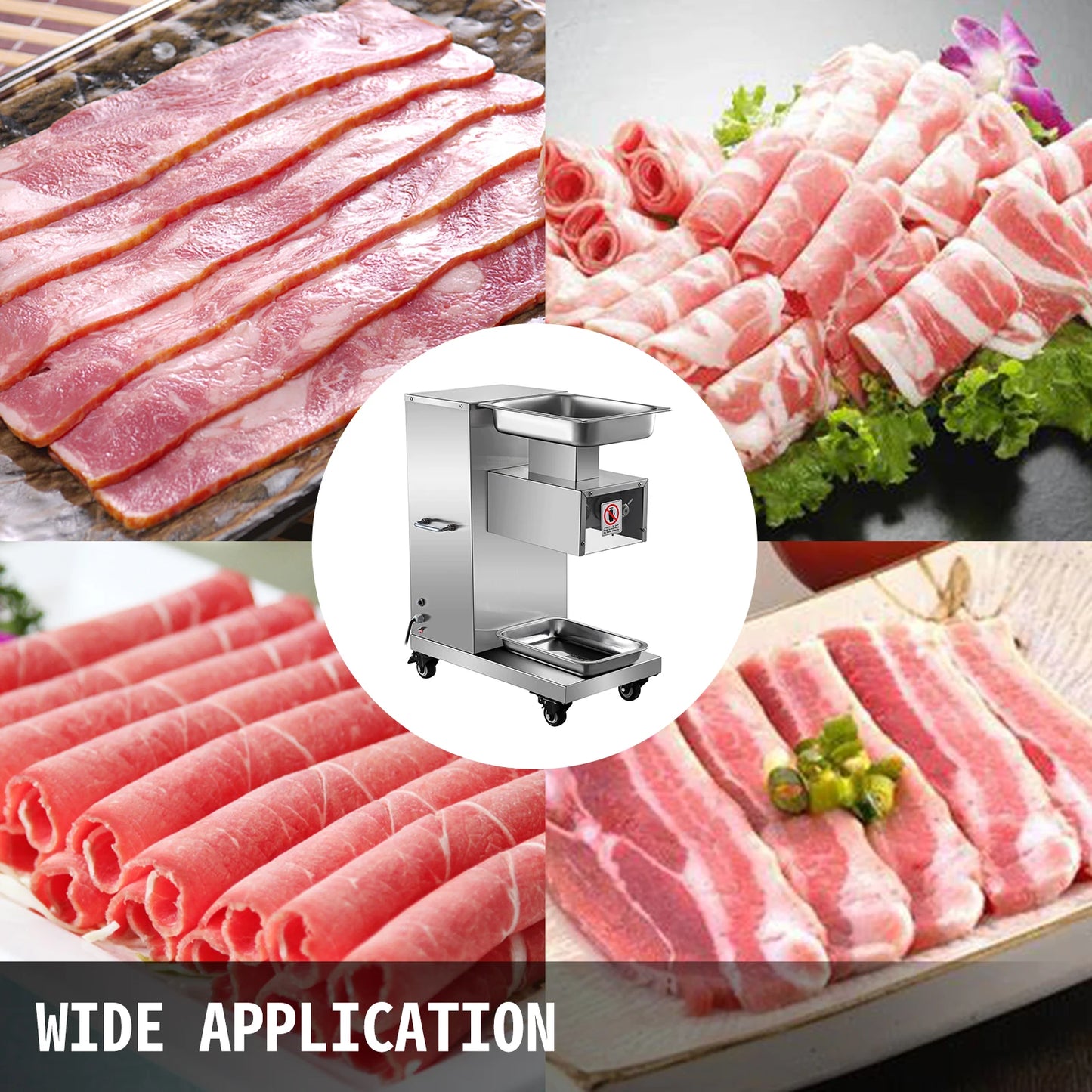 SucceBuy 500Kg/H Electric Meat Slicer 750W Commercial Meat Cutter 3mm Stainless Steel Blades Food Cutting Slicing Machine