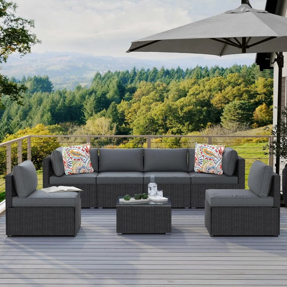 7-Piece Outdoor Patio Furniture Set, Outdoor Couch - Handwoven All-Weather Rattan & 4” Thick Waterproof Cushions,