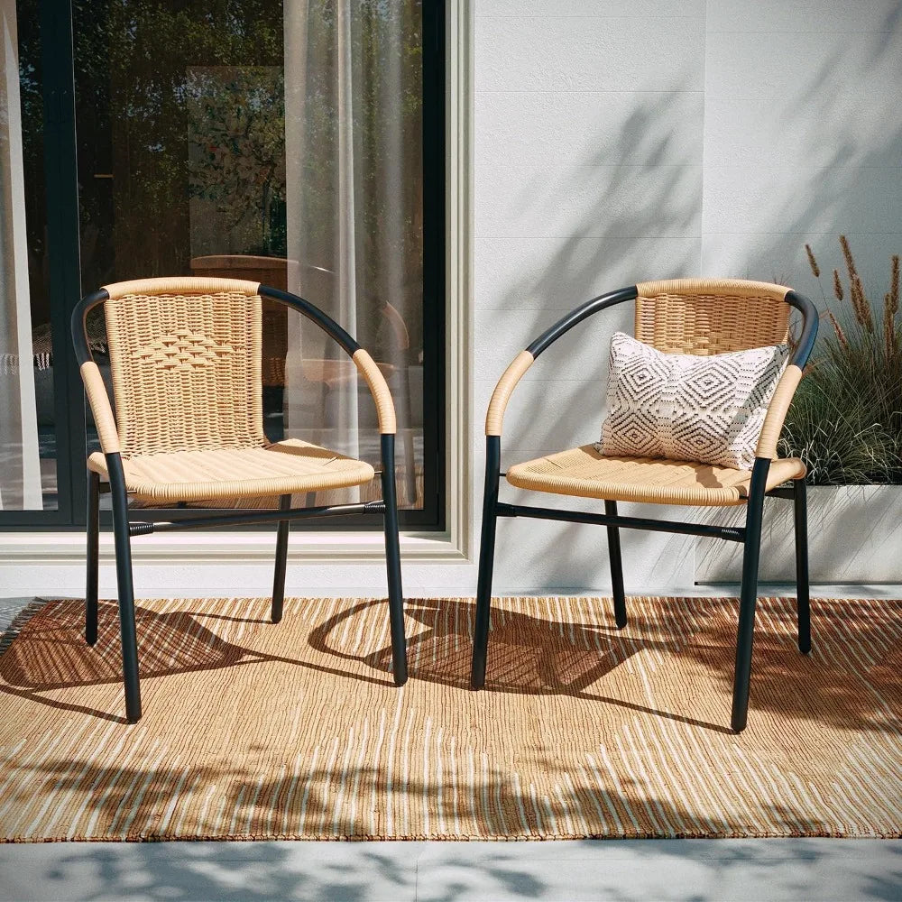 4 Pack Beige Patio Dining Sets, Indoor-Outdoor Restaurant Stack Chair with Curved Back, Patio Dining Sets