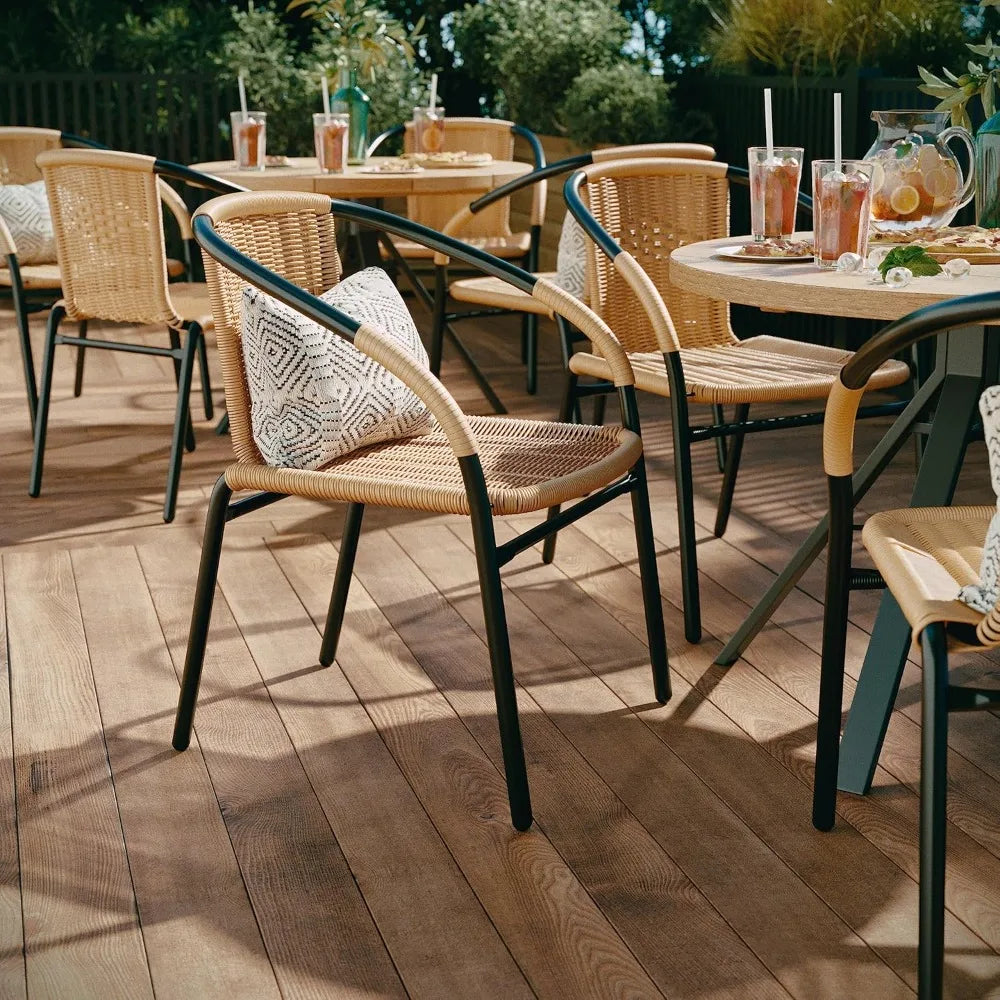 4 Pack Beige Patio Dining Sets, Indoor-Outdoor Restaurant Stack Chair with Curved Back, Patio Dining Sets