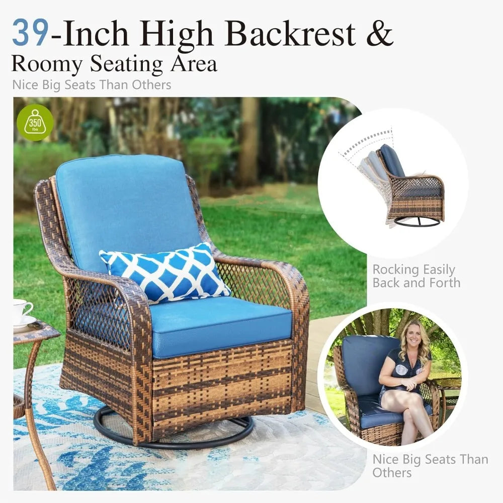 4-Piece Outdoor Swivel Rocker Chairs Set with Fire Pit Table, Rattan Patio Furniture Set Supports 350lbs,