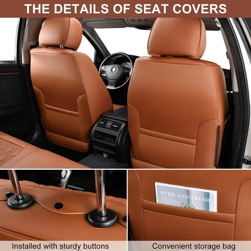 Covers Full Set, Breathable Leather Automotive Front and Rear Seat Covers & Headrest, Universal Automotive Vehicle Seat