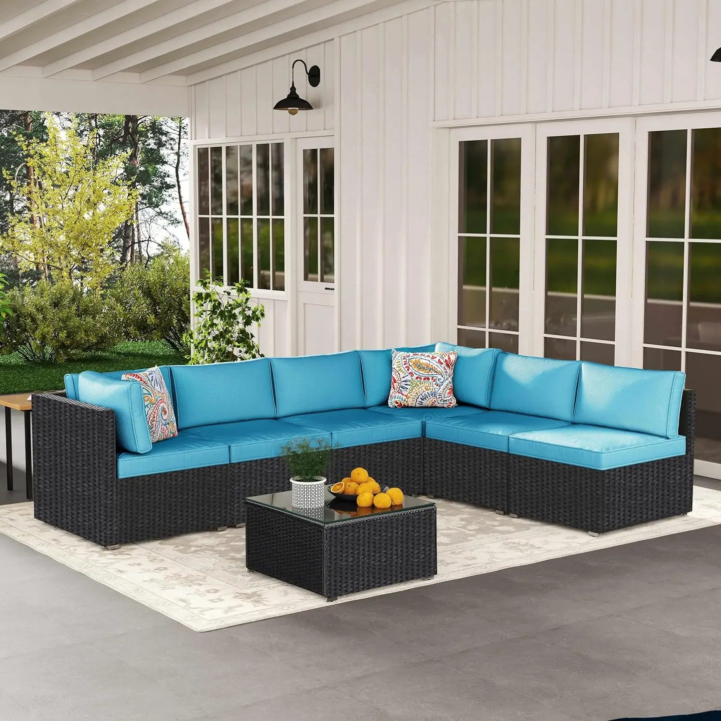 7-Piece Outdoor Patio Furniture Set, Outdoor Couch - Handwoven All-Weather Rattan & 4” Thick Waterproof Cushions,