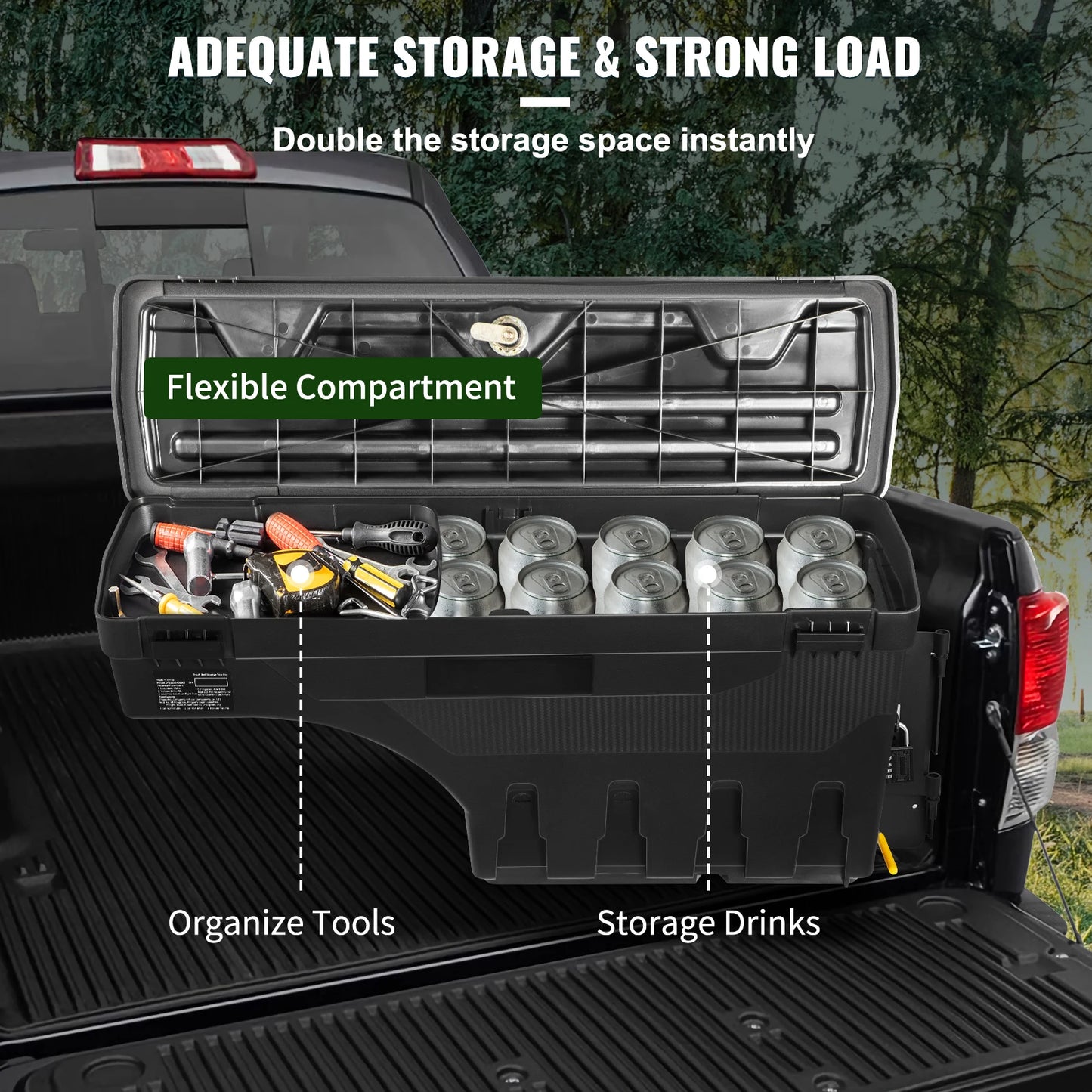 SucceBuy Truck Bed Storage Box Passenger Side Lockable Lid Waterproof ABS Wheel Well with Password Padlock Tool Box for Trucks