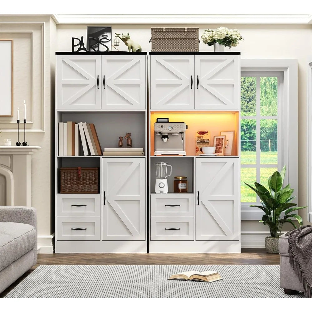 Kitchen Pantry Storage Cabinet Tall Farmhouse Kitchen Pantry with Barn Doors and Drawers, Adjustable Shelves for，Customized