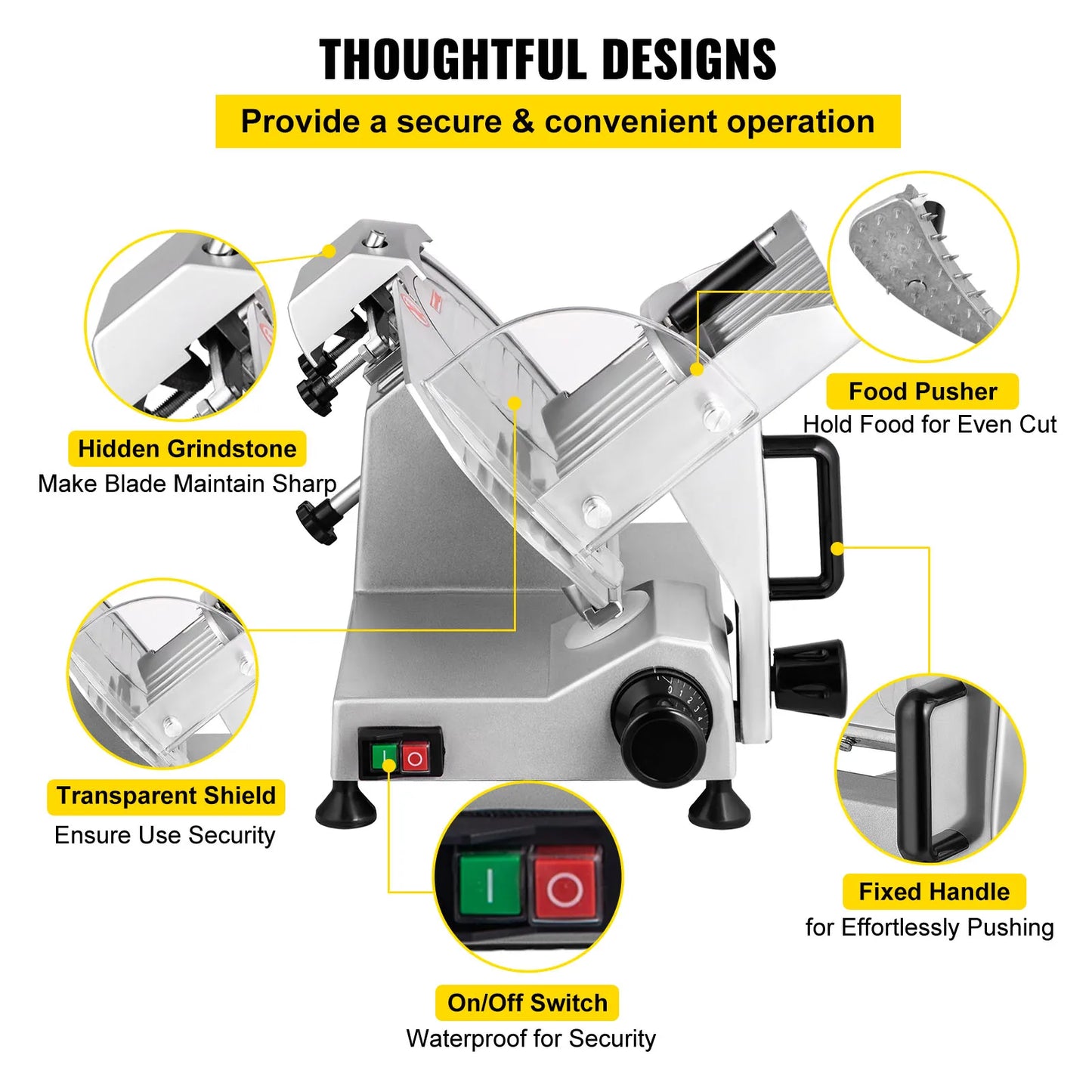 SucceBuy Meat Slicer 200W/240W/320W/340W Electric Deli Food Slicer Adjustable Thickness Commercial and Home Use Cut Meat Cheese