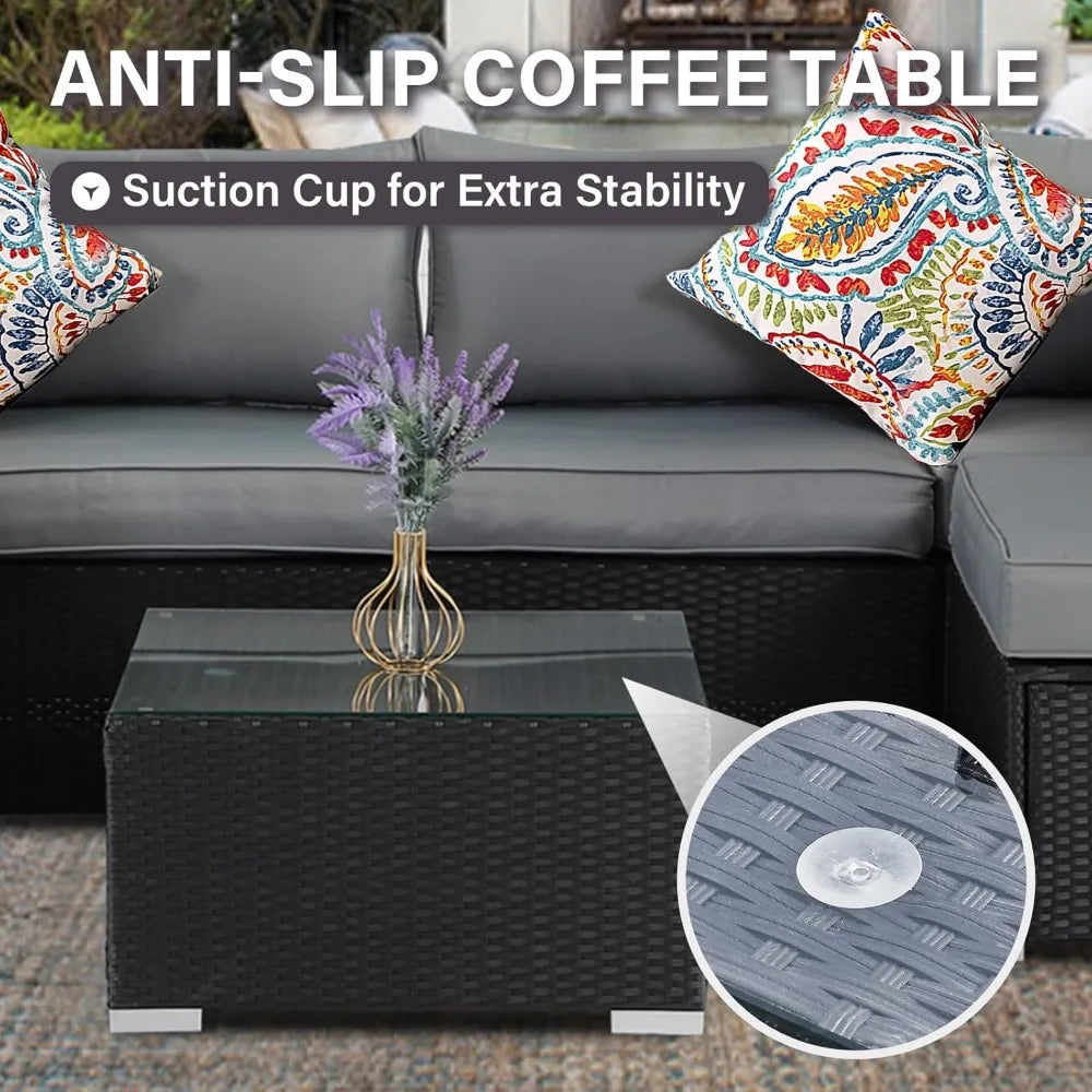 7-Piece Outdoor Patio Furniture Set, Outdoor Couch - Handwoven All-Weather Rattan & 4” Thick Waterproof Cushions,