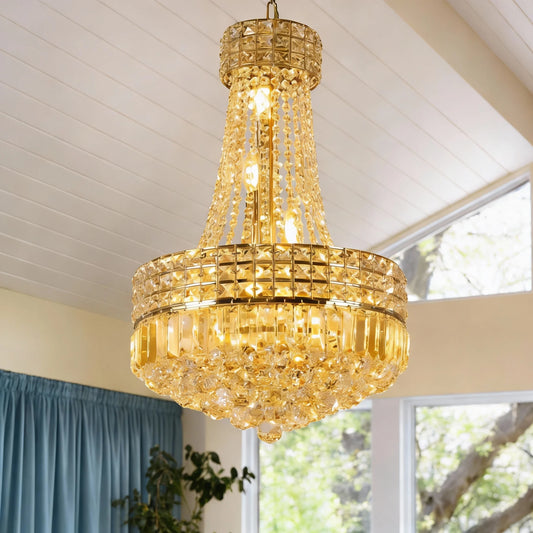 Modern K9 Crystal Chandelier, Luxury Empire Style Hanging Gold Crystal Chandelier Fixture for dining room/living room/bedroom