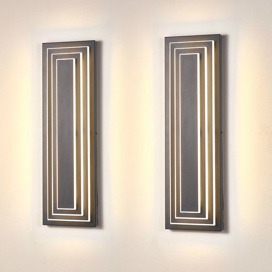 2-Pack Contemporary Outdoor Wall Sconce, Waterproof Metal & Acrylic LED Fixture with 3000K Warm Light, 36W 110-120V UL Listed