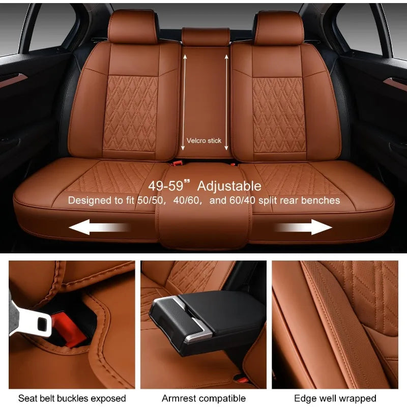 Covers Full Set, Breathable Leather Automotive Front and Rear Seat Covers & Headrest, Universal Automotive Vehicle Seat