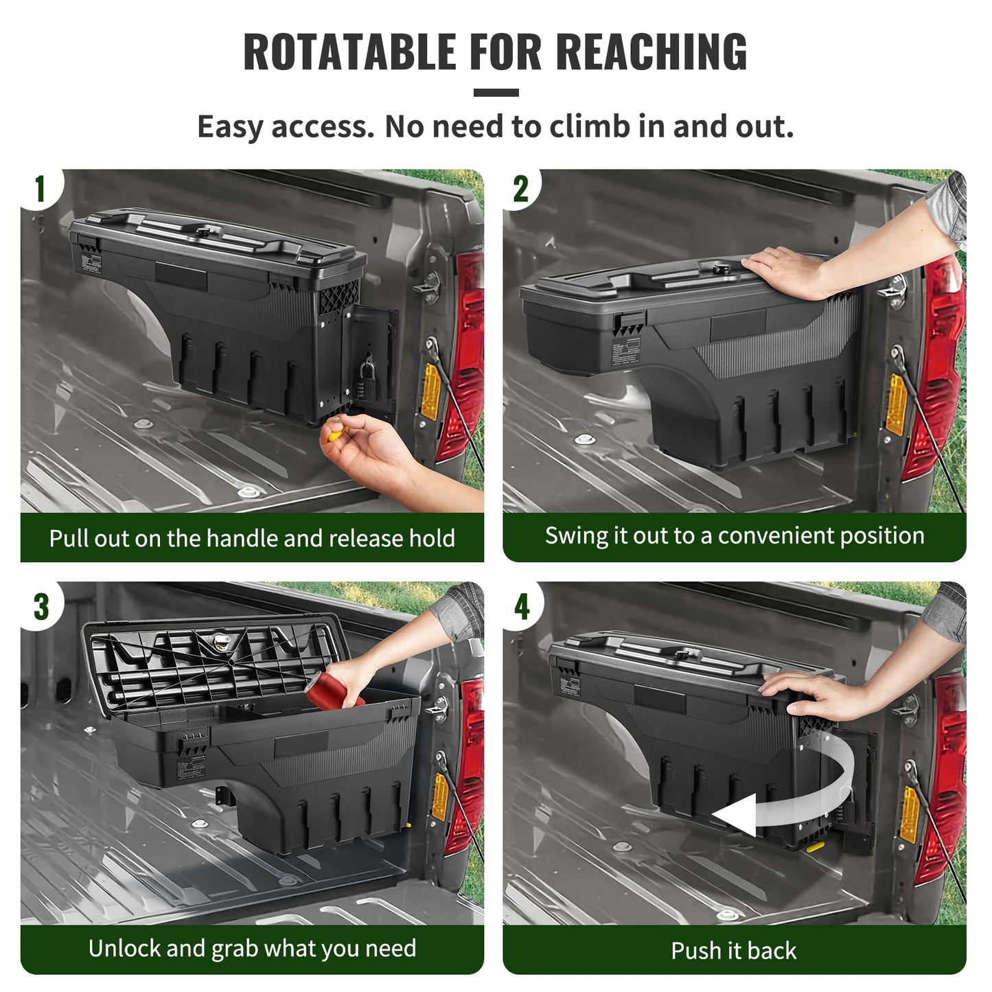 SucceBuy Truck Bed Storage Box Passenger Side Lockable Lid Waterproof ABS Wheel Well with Password Padlock Tool Box for Trucks