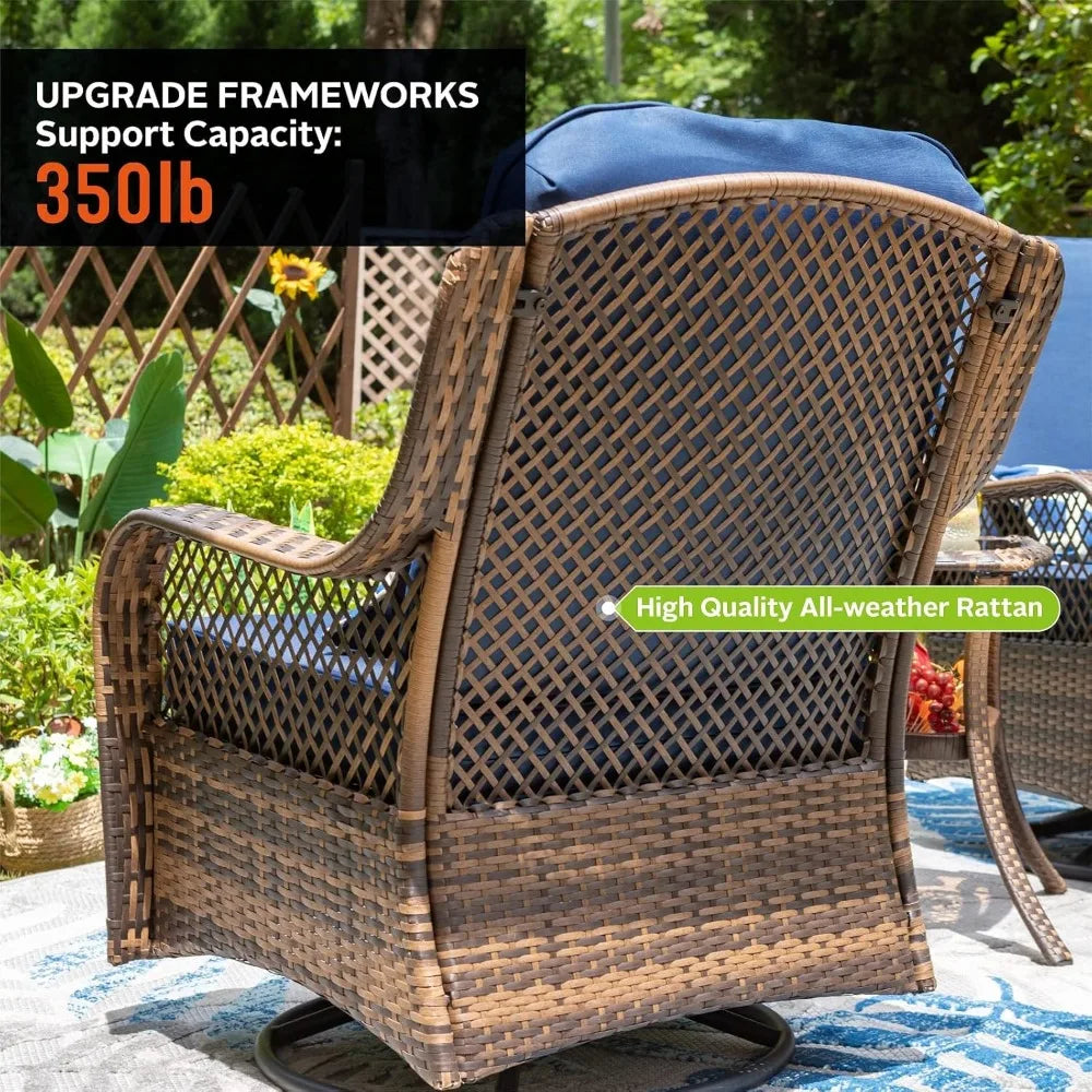 4-Piece Outdoor Swivel Rocker Chairs Set with Fire Pit Table, Rattan Patio Furniture Set Supports 350lbs,