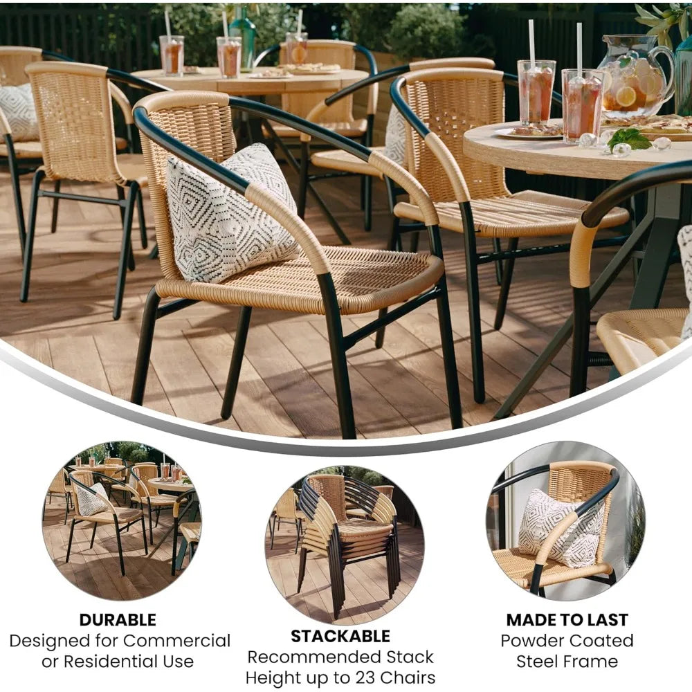 4 Pack Beige Patio Dining Sets, Indoor-Outdoor Restaurant Stack Chair with Curved Back, Patio Dining Sets