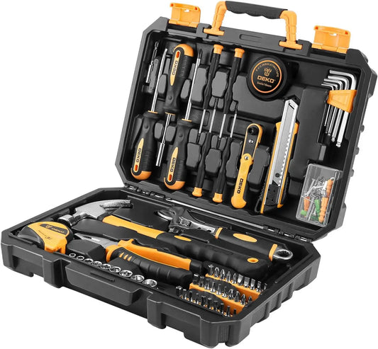 DEKO 100 Piece Home Repair Tool Set,General Household Hand Tool Kit with Plastic Tool Box Storage