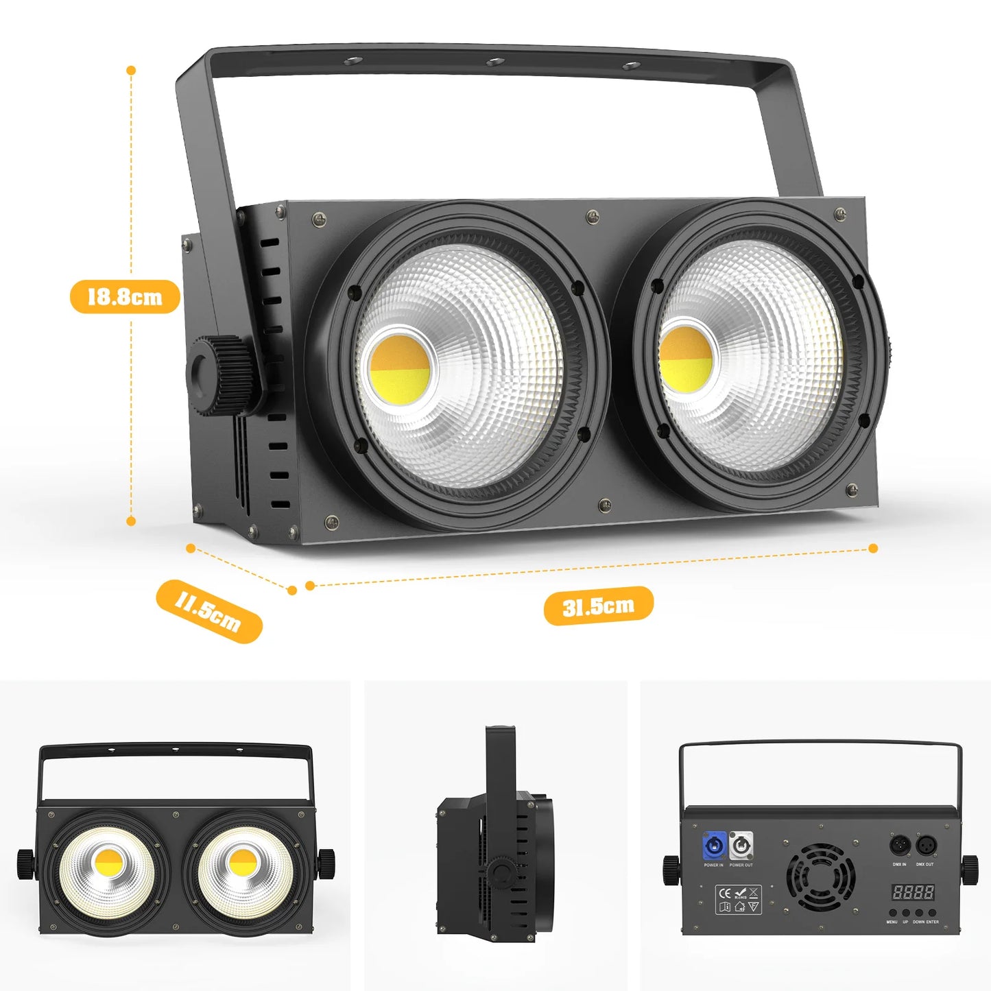 U'King 4PCS 200W COB Par Light 2x100W Blinder Lighting 2 Eyes LED 2IN1 COB Cool Warm White Lighting Party Bar DMX Stage Lighting
