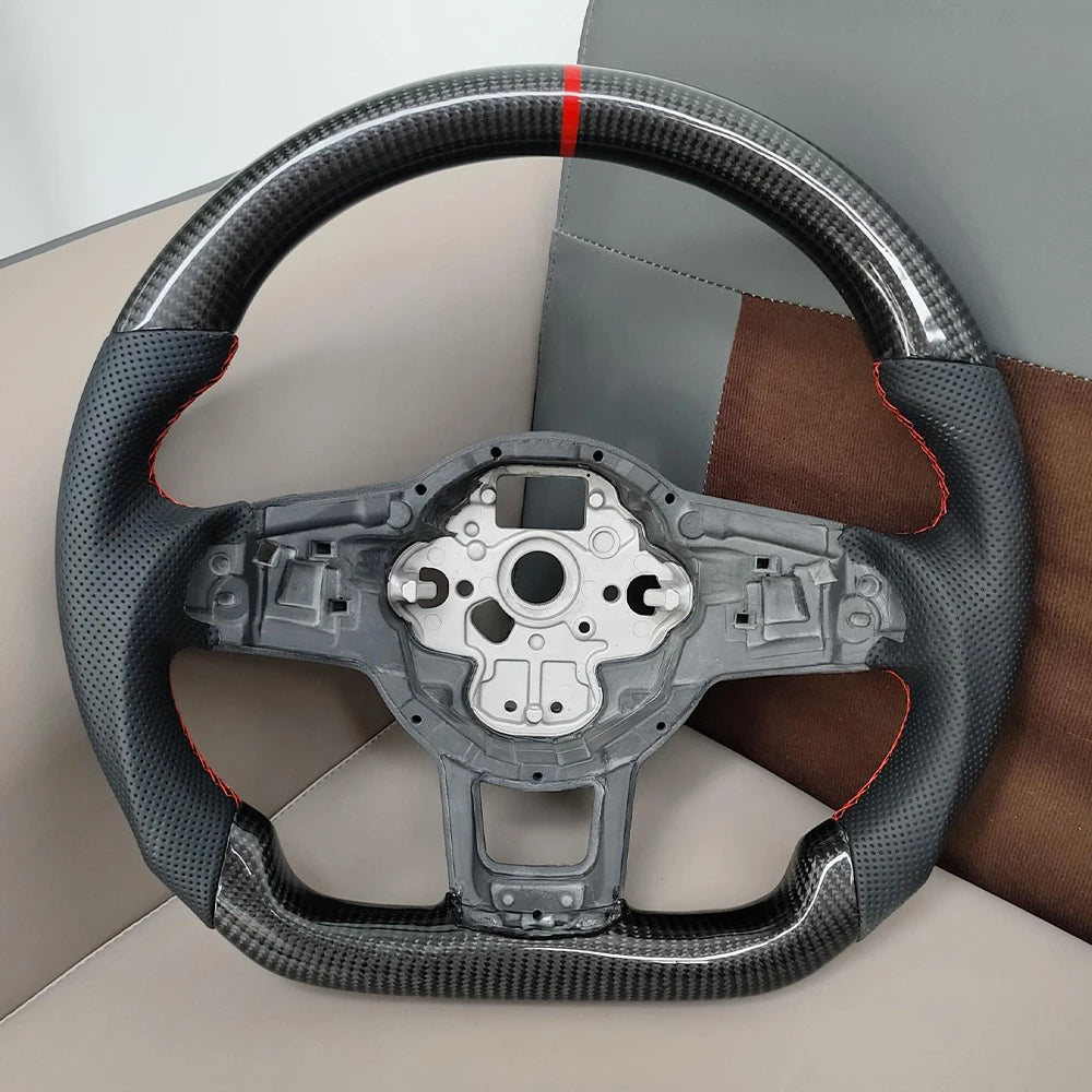 For Volkswagen Golf 7 7.5 Rline GTI GTE GLI Tiguan 2013-2019 Perforated Leather Carbon Modify Design Steering Wheel