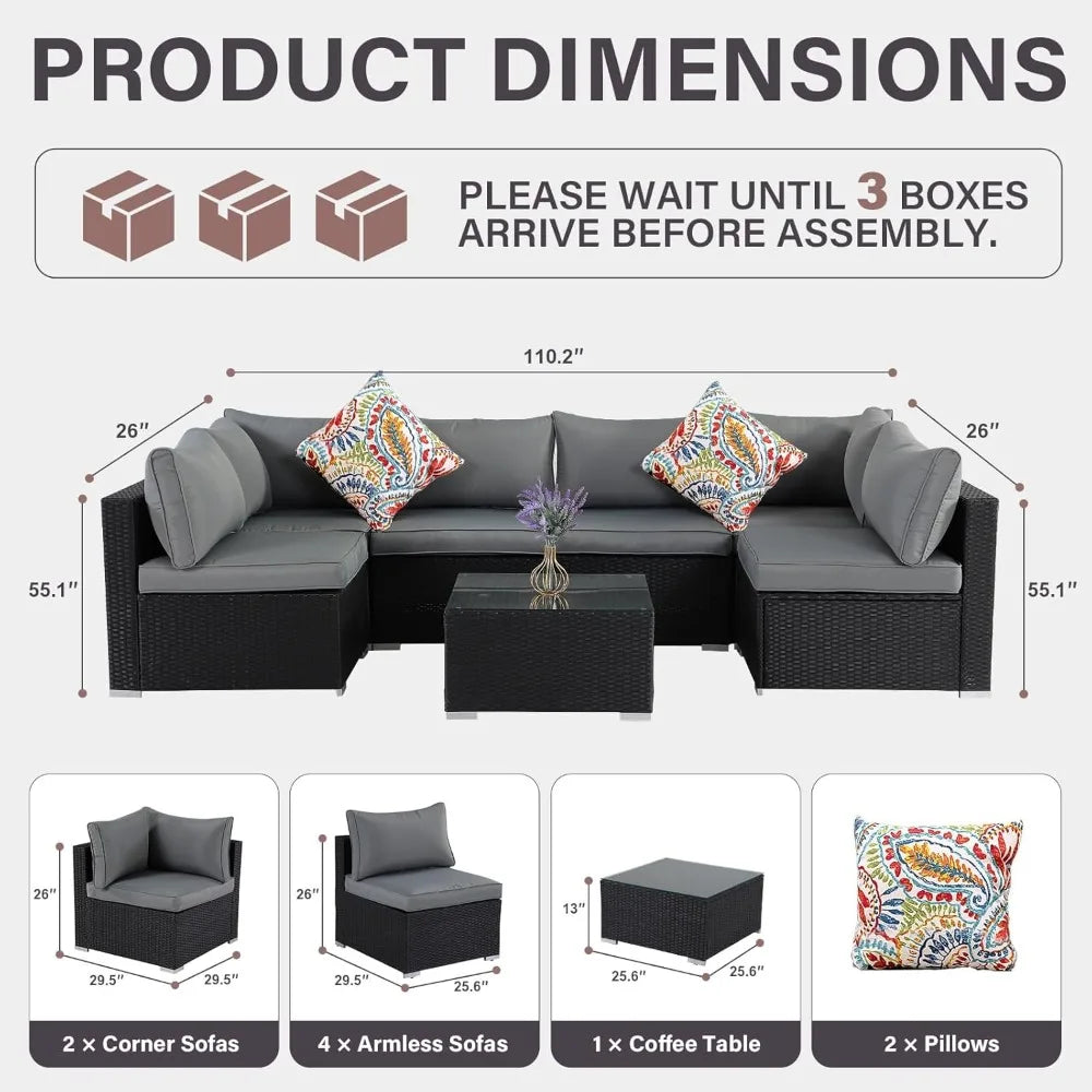 7-Piece Outdoor Patio Furniture Set, Outdoor Couch - Handwoven All-Weather Rattan & 4” Thick Waterproof Cushions,