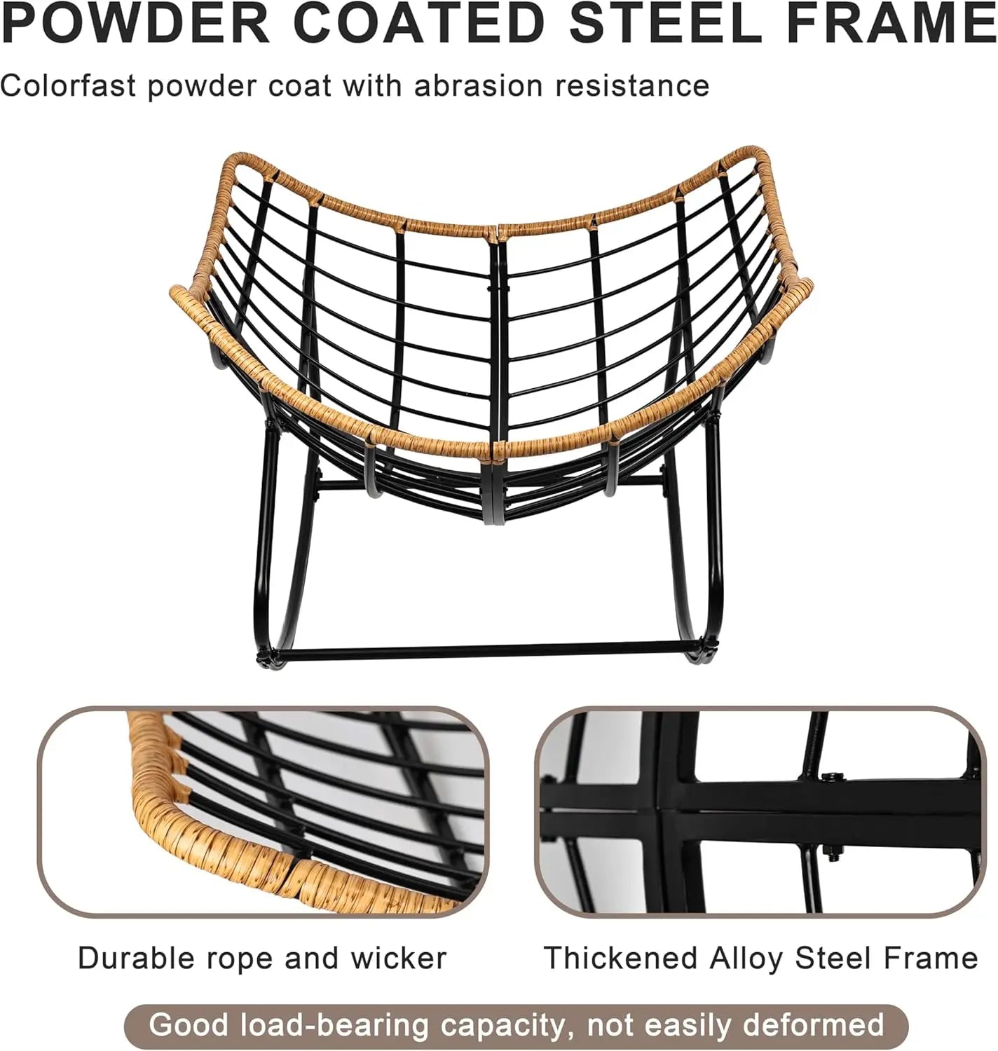 Outdoor Egg Rocking Chair, Indoor Papasan Rocking Chair with Thick Cushion, Modern Lounge Rocker for Balcony, Living Room
