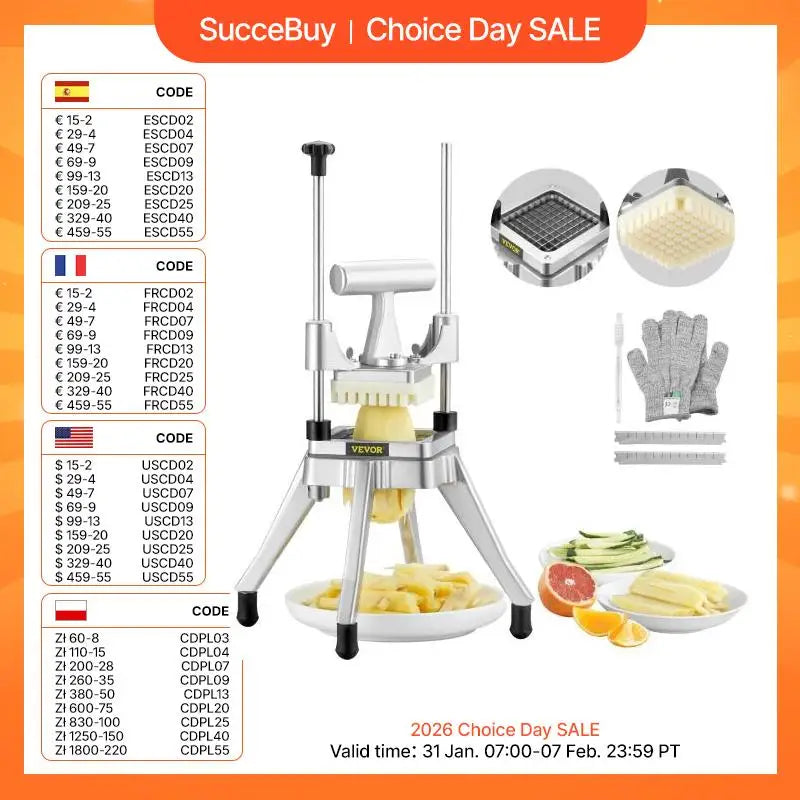 SucceBuy 3/8,1/4 Inch Manual Fruit Vegetable Dicer Cutter Commercial Food Cutter Stainless Steel Slicer Home Restaurant Kitchen