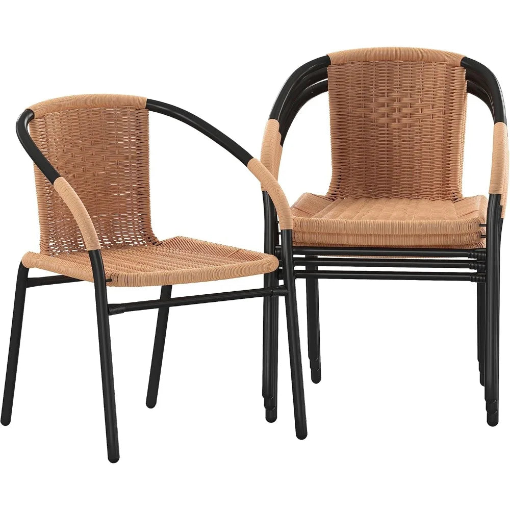 4 Pack Beige Patio Dining Sets, Indoor-Outdoor Restaurant Stack Chair with Curved Back, Patio Dining Sets