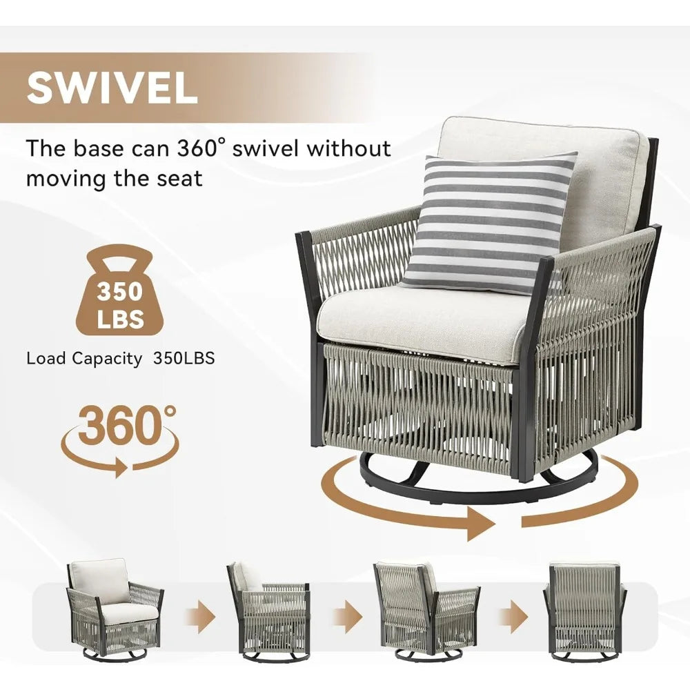 6 Pieces Patio Furniture Sets, Outdoor Rattan Conversation Set with 4 Swivel Glider Rocker Chairs and 2 Side Table, All-Weather