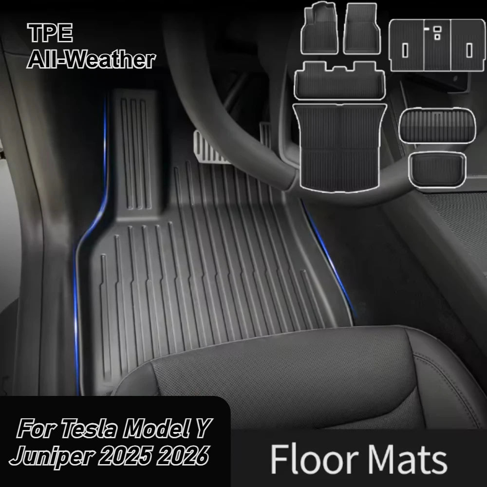 Car Floor Mats For Tesla Model Y Juniper 2025 2026 TPE All-Weather Trunk Pads Wear-Resistant Cargo Liners Odorless Back Cushion