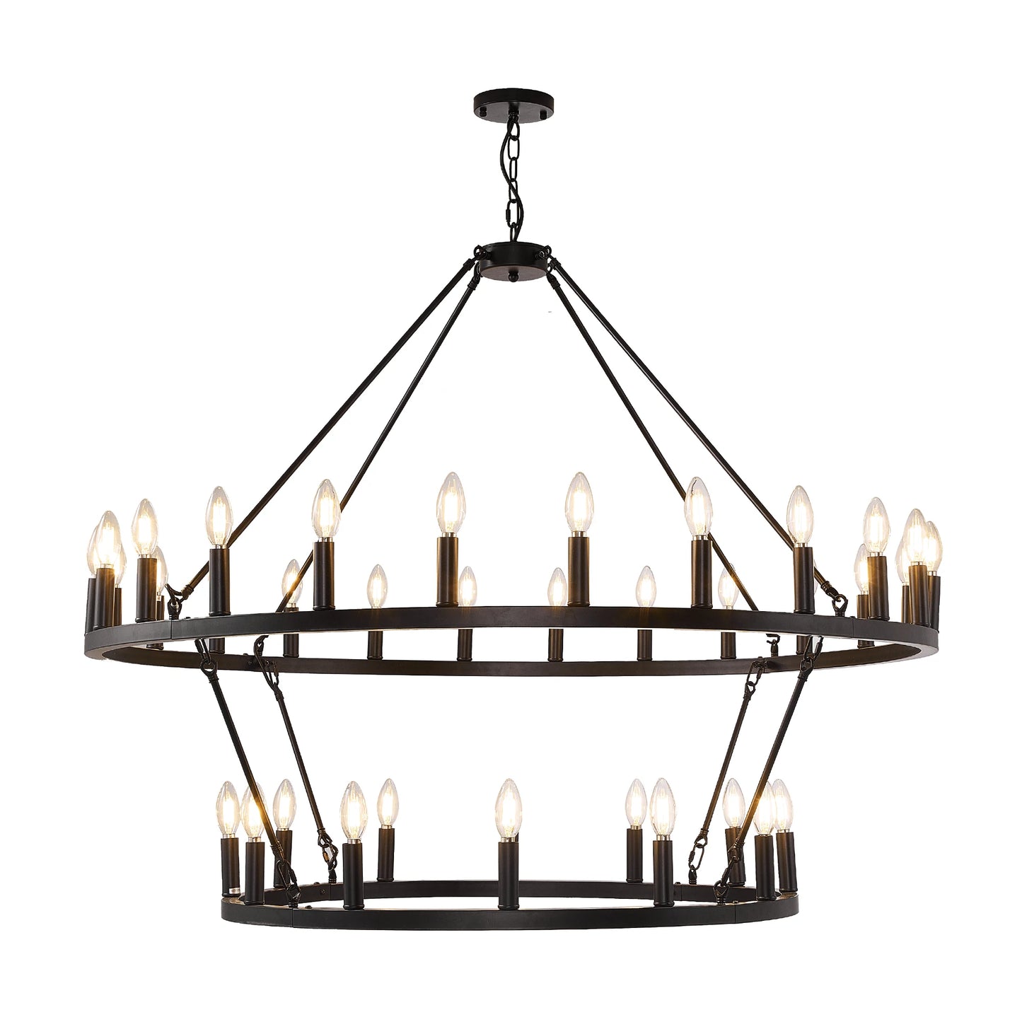 47'' Extra Large Wagon Wheel Chandelier 2 Tier 36-Lights Farmhouse Pendant Light Fixture Hanging Lighting for High Ceiling