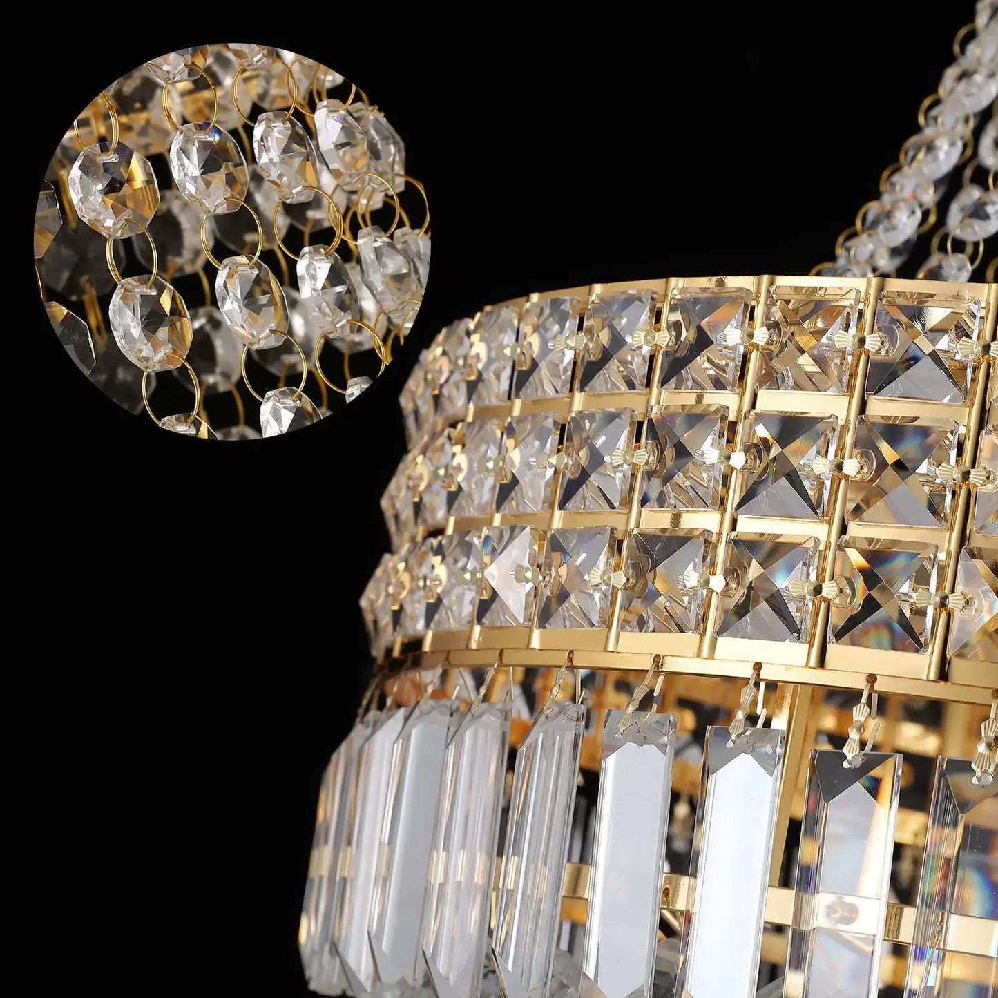 Modern K9 Crystal Chandelier, Luxury Empire Style Hanging Gold Crystal Chandelier Fixture for dining room/living room/bedroom