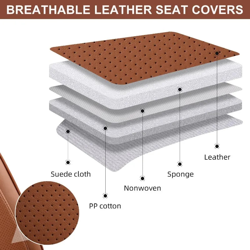 Covers Full Set, Breathable Leather Automotive Front and Rear Seat Covers & Headrest, Universal Automotive Vehicle Seat